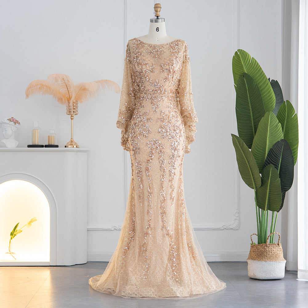 Sharon Said Luxus Dubai Gold Meerjungfrau Abendkleider mit Cape Schal Arabisch Formales Ballkleid für Frauen Hochzeit Party SS117