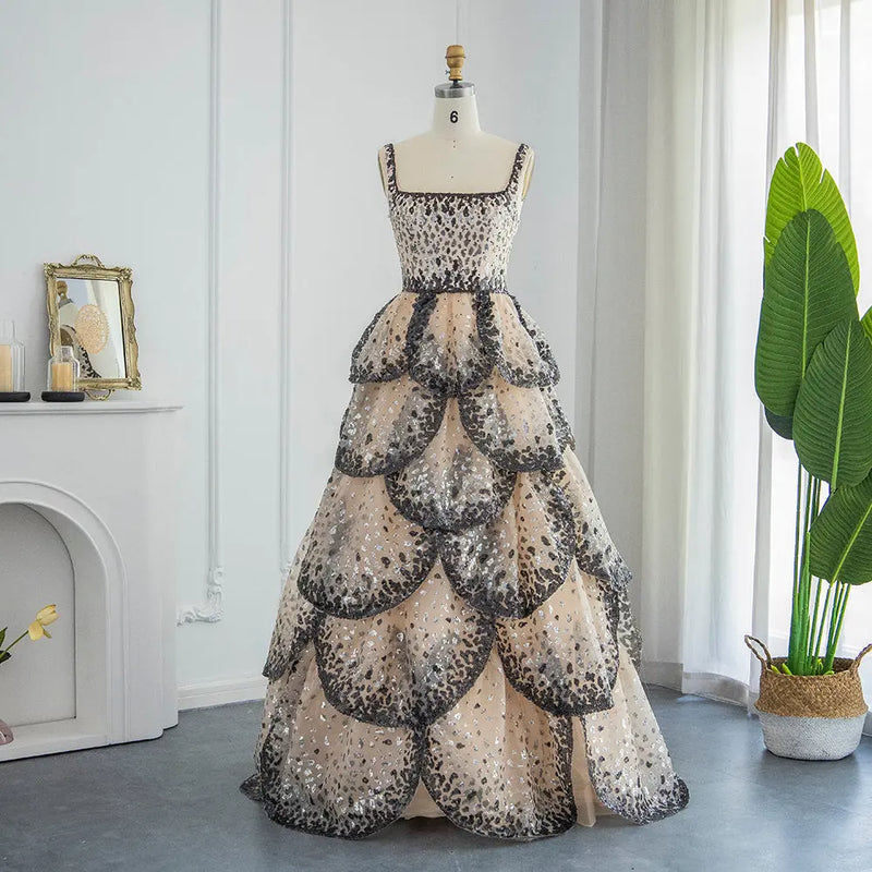 Sparkly Sequin Tiered Ruffles Ball Gown Evening Dress SS243 
