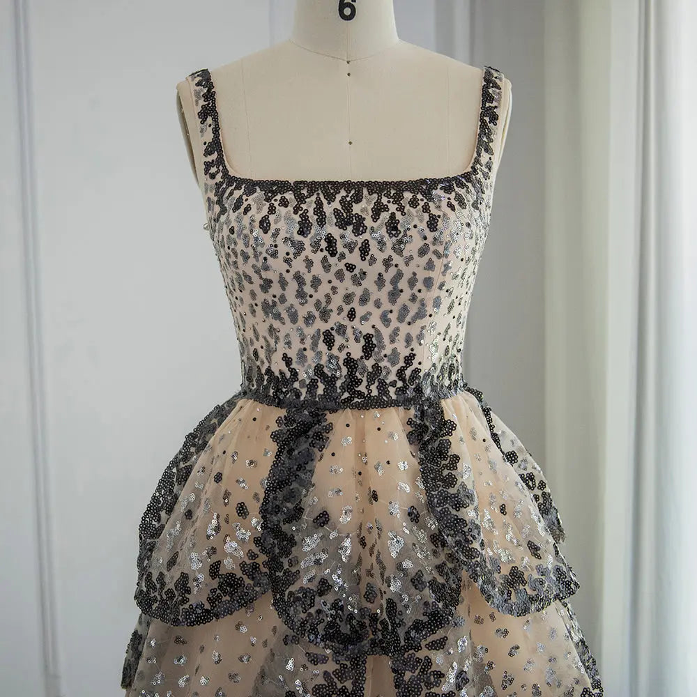 Sparkly Sequin Tiered Ruffles Ball Gown Evening Dress SS243 