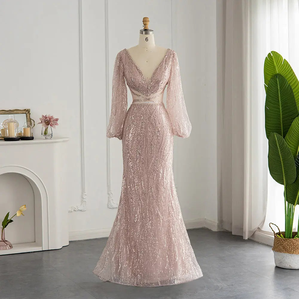 Luxury Beaded Long Sleeves Sage Green Formal Dress RM033 Luxury Beaded Long Sleeves Sage Green Formal Dress RM033