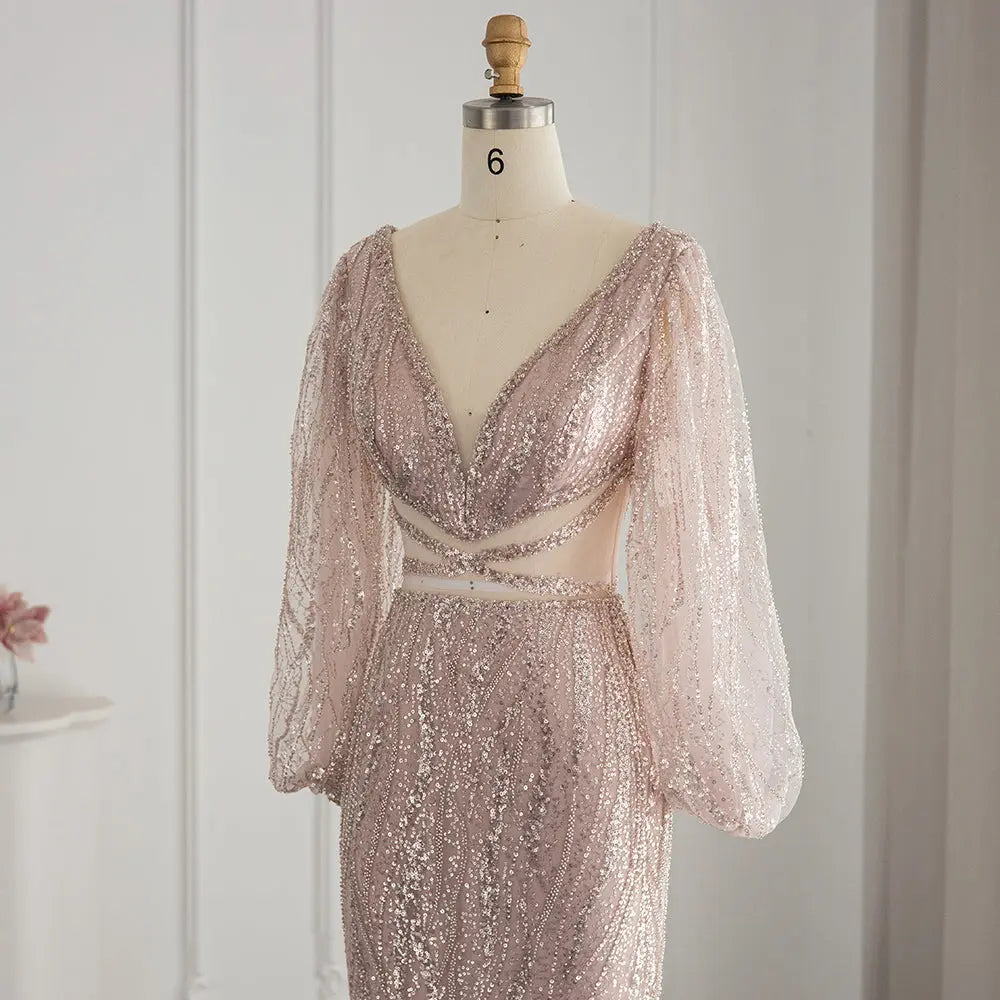 Luxury Beaded Long Sleeves Sage Green Formal Dress RM033 Luxury Beaded Long Sleeves Sage Green Formal Dress RM033