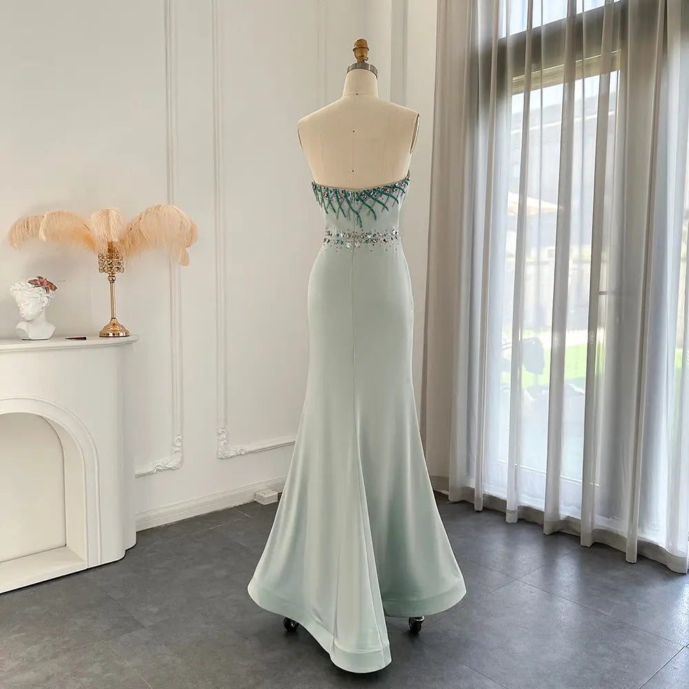 Luxury Turquoise Crystal Strapless Evening Dress SS331 Luxury Turquoise Crystal Strapless Evening Dress SS331