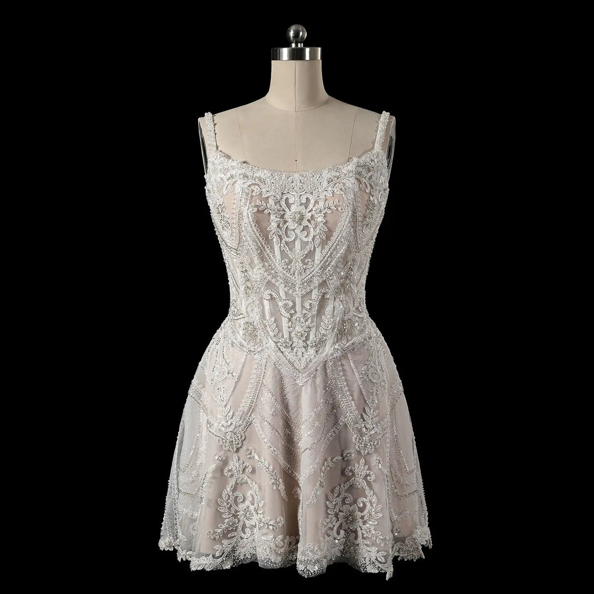 short beaded wedding dress Luxury White Beaded Lace Short Wedding Dress with Lace-Up Corset Back – SHARONSAID