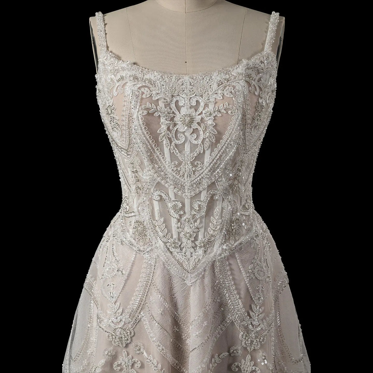 Luxury Ivory Beaded Lace Short Wedding Dress with Lace-Up Corset Back SW707