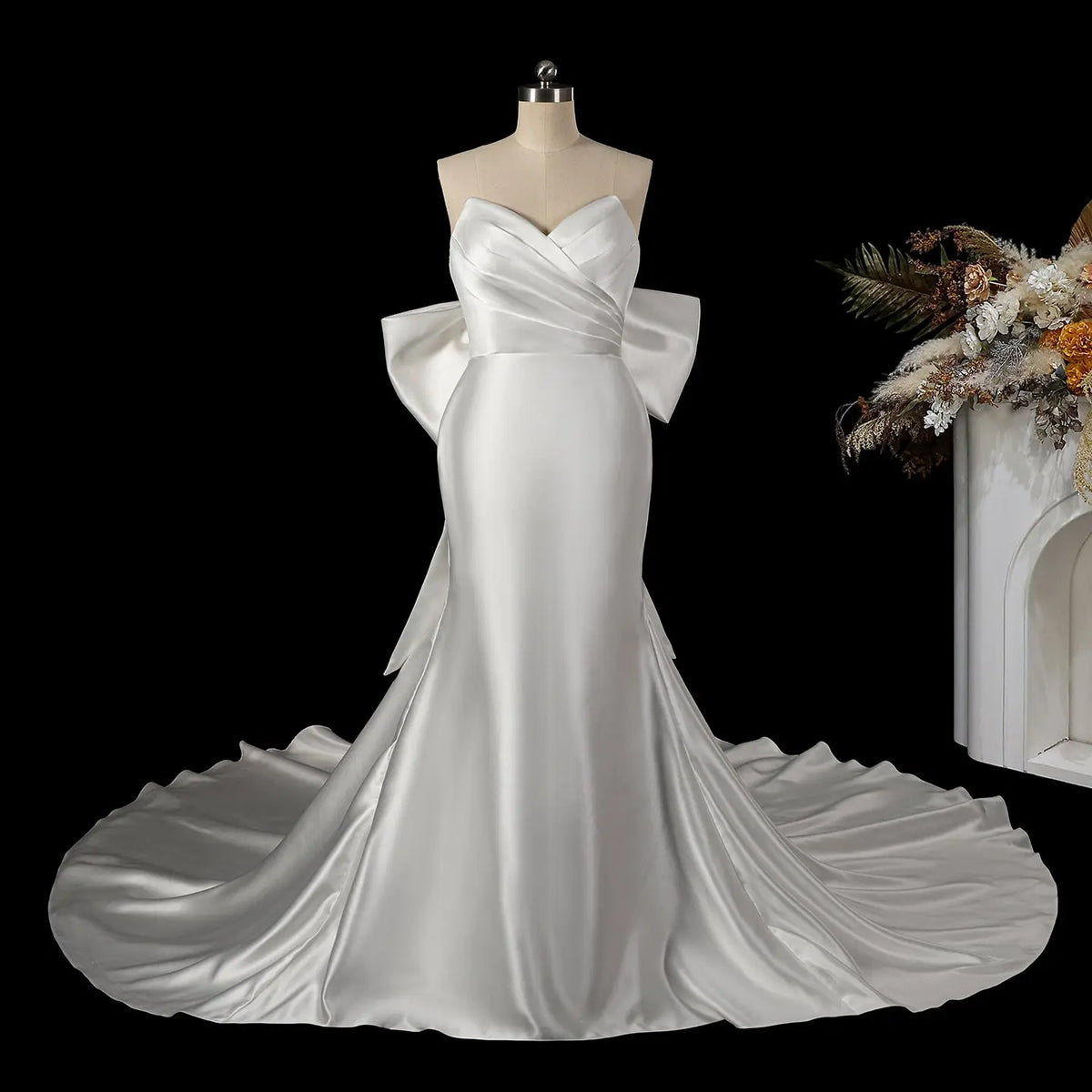 Ivory Satin Train Wedding Dress SW718