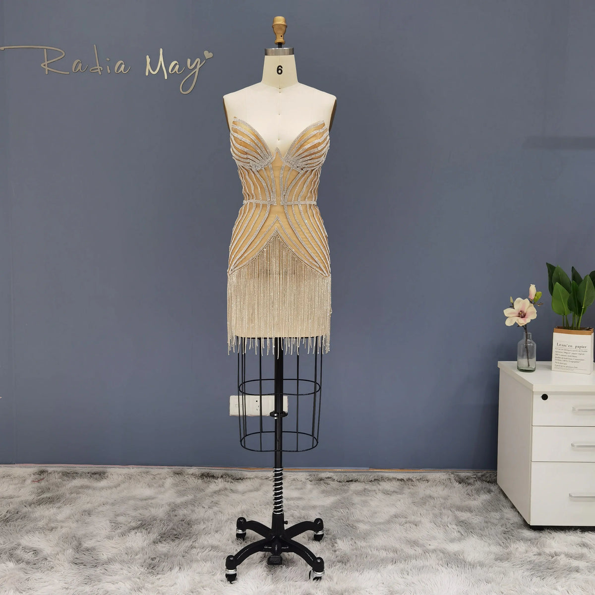 Luxury Beading Tassels Strapless Short Cocktail Dress RM016 