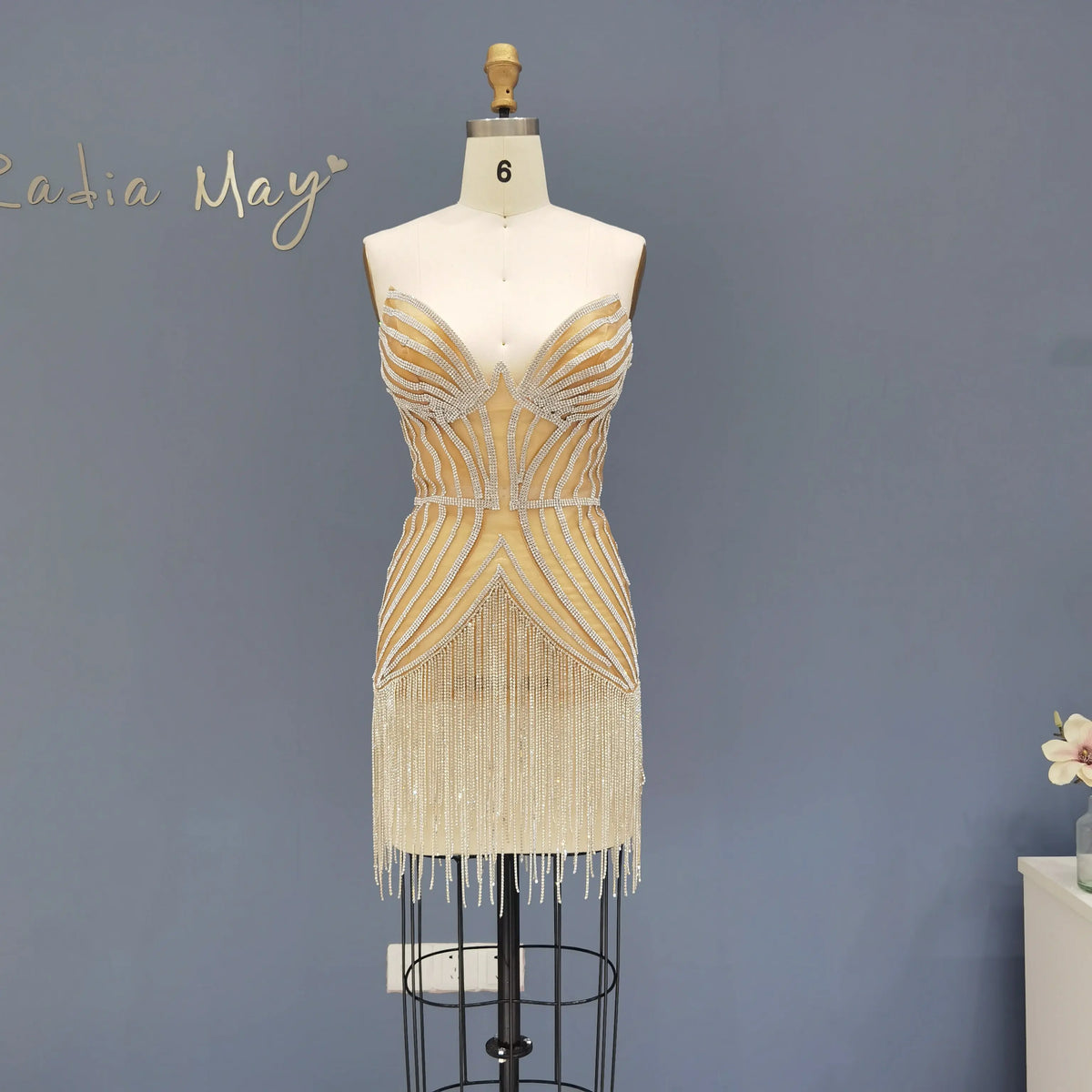 Luxury Beading Tassels Strapless Short Cocktail Dress RM016 