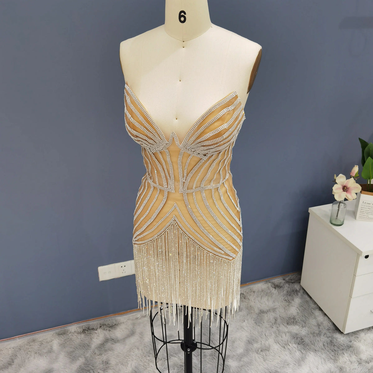 Luxury Beading Tassels Strapless Short Cocktail Dress RM016 