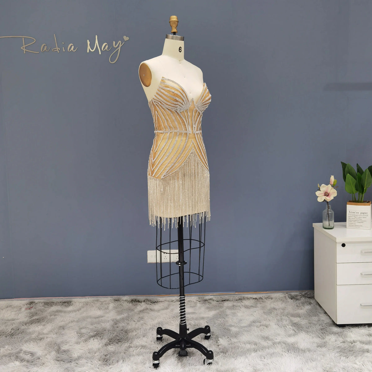 Luxury Beading Tassels Strapless Short Cocktail Dress RM016 