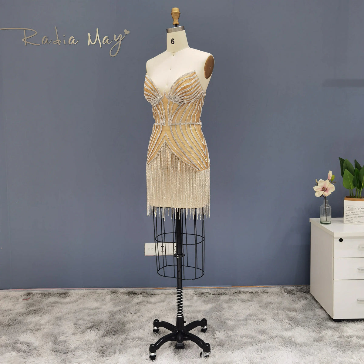 Luxury Beading Tassels Strapless Short Cocktail Dress RM016 