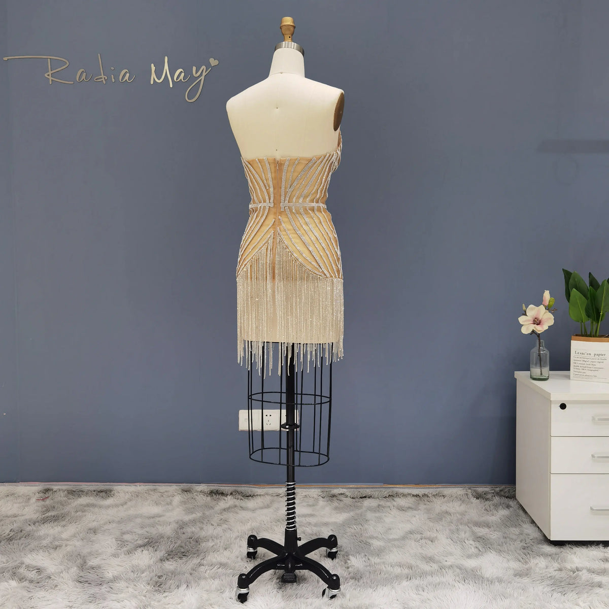 Luxury Beading Tassels Strapless Short Cocktail Dress RM016 