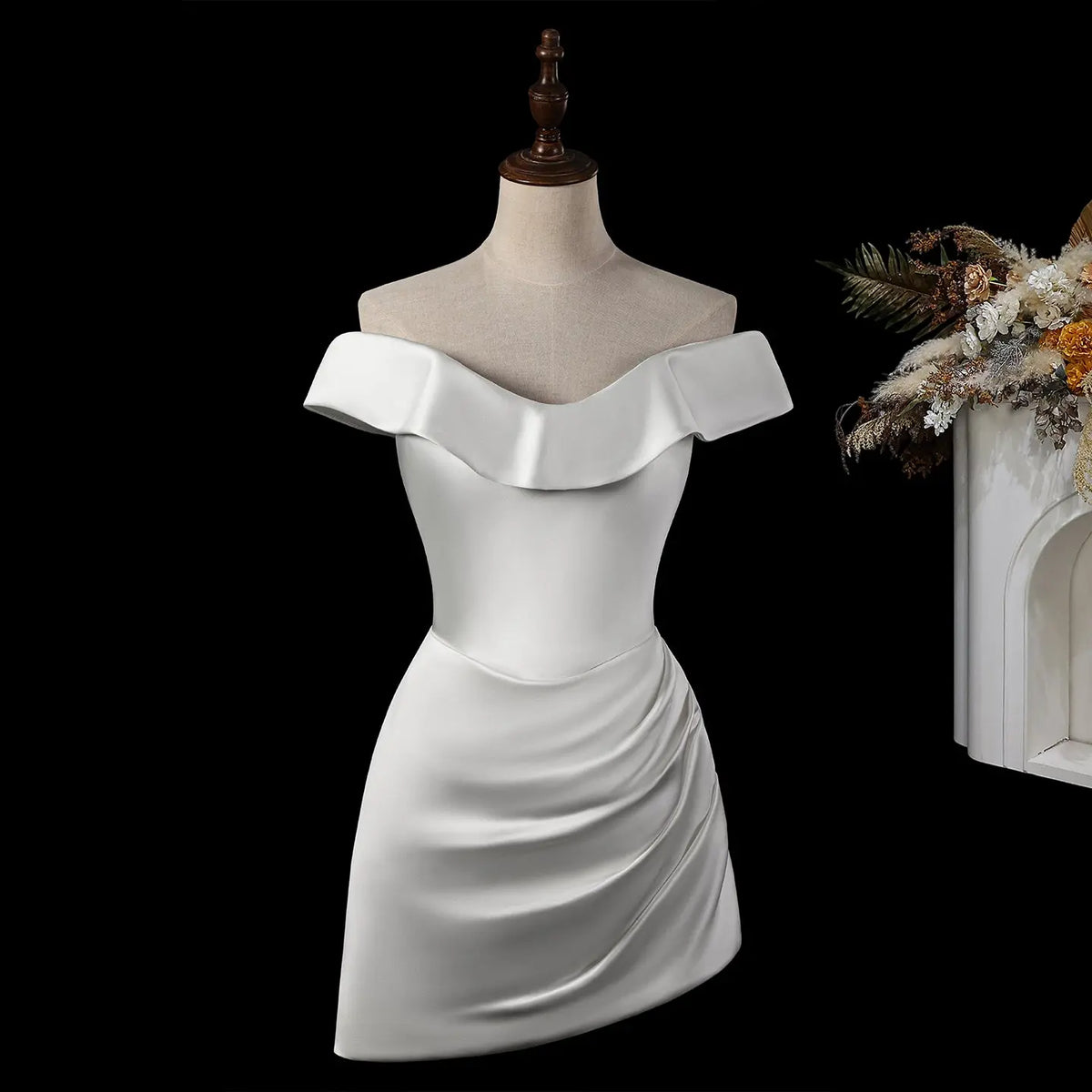 Ivory Ruched Mini Wedding Dress SW724-2