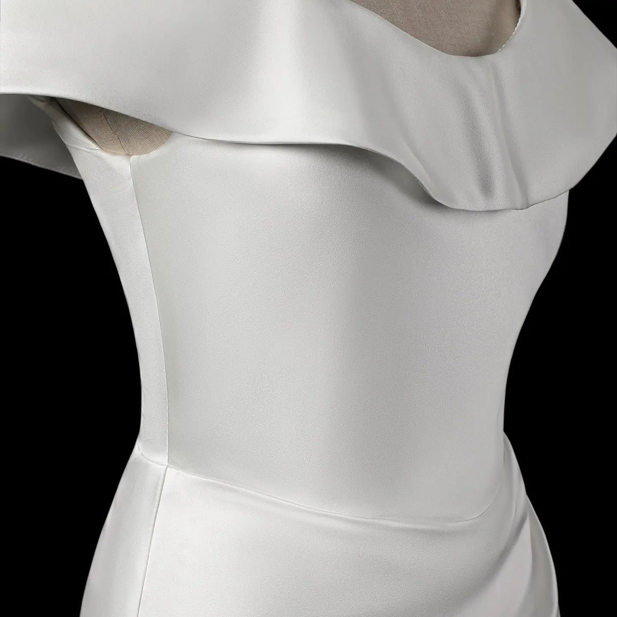 white ruched off the shoulder mini dress Luxury White Ruched Bodycon Mini Wedding Dress SW724 – SHARONSAID