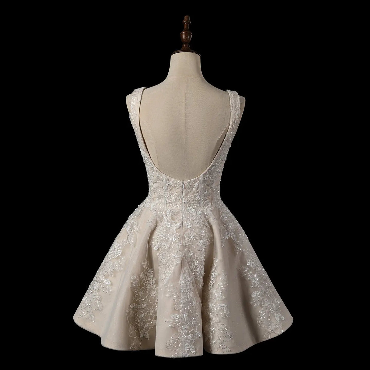 champagne colored short wedding dresses Off-the-Shouder Short Champagne Prom Dress with Beads Black / 4