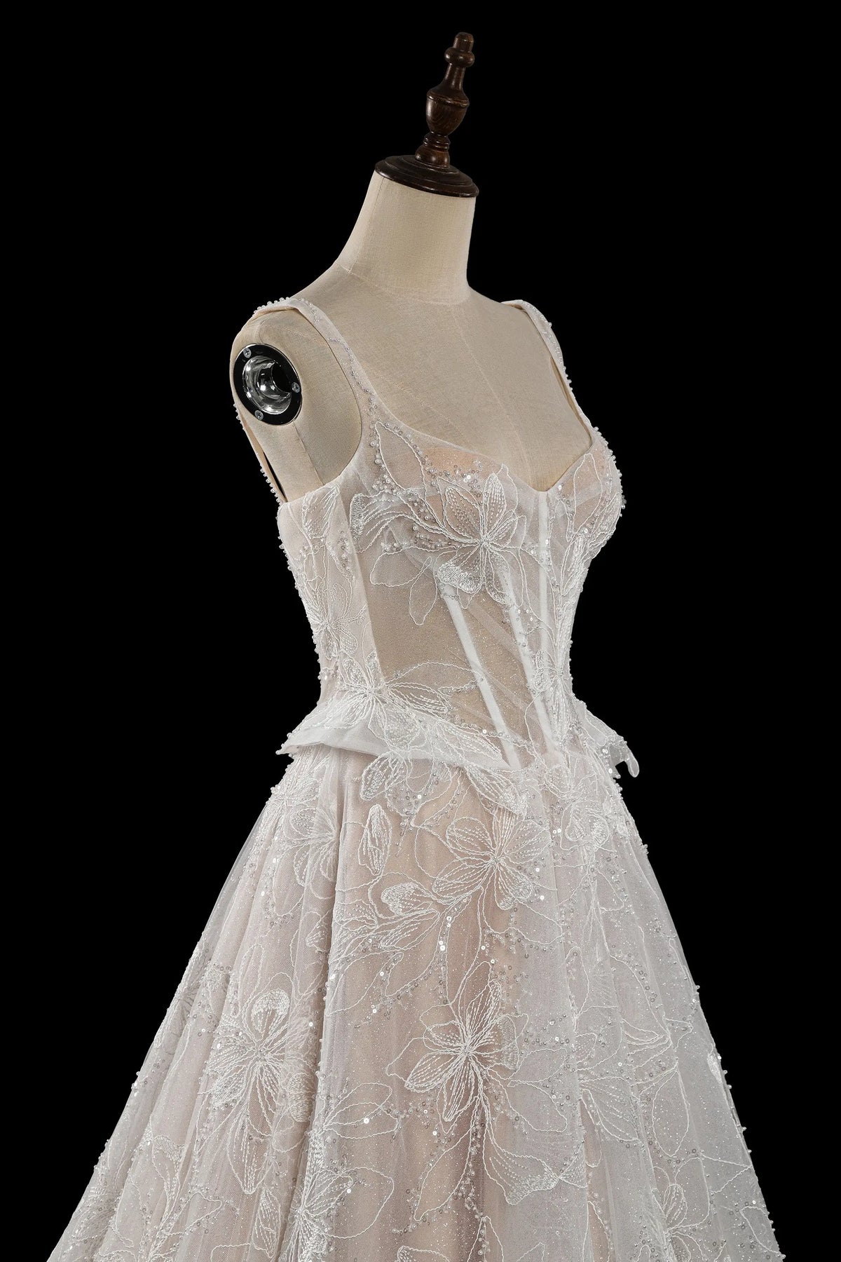 Luxury Square Neck Corset Lace Tulle A-Line Wedding Dress with Train S SHARONSAID Luxury Square Neck Corset Lace Tulle A-Line Wedding Dress with Train S SHARONSAID