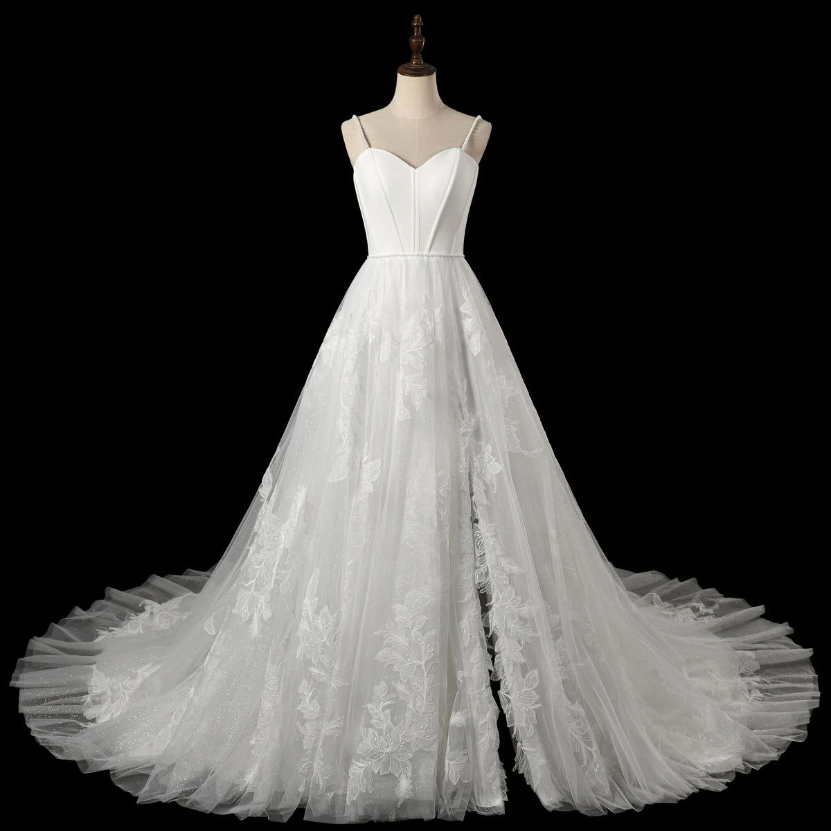 White Spaghetti Strap Tulle Wedding Dress SW705