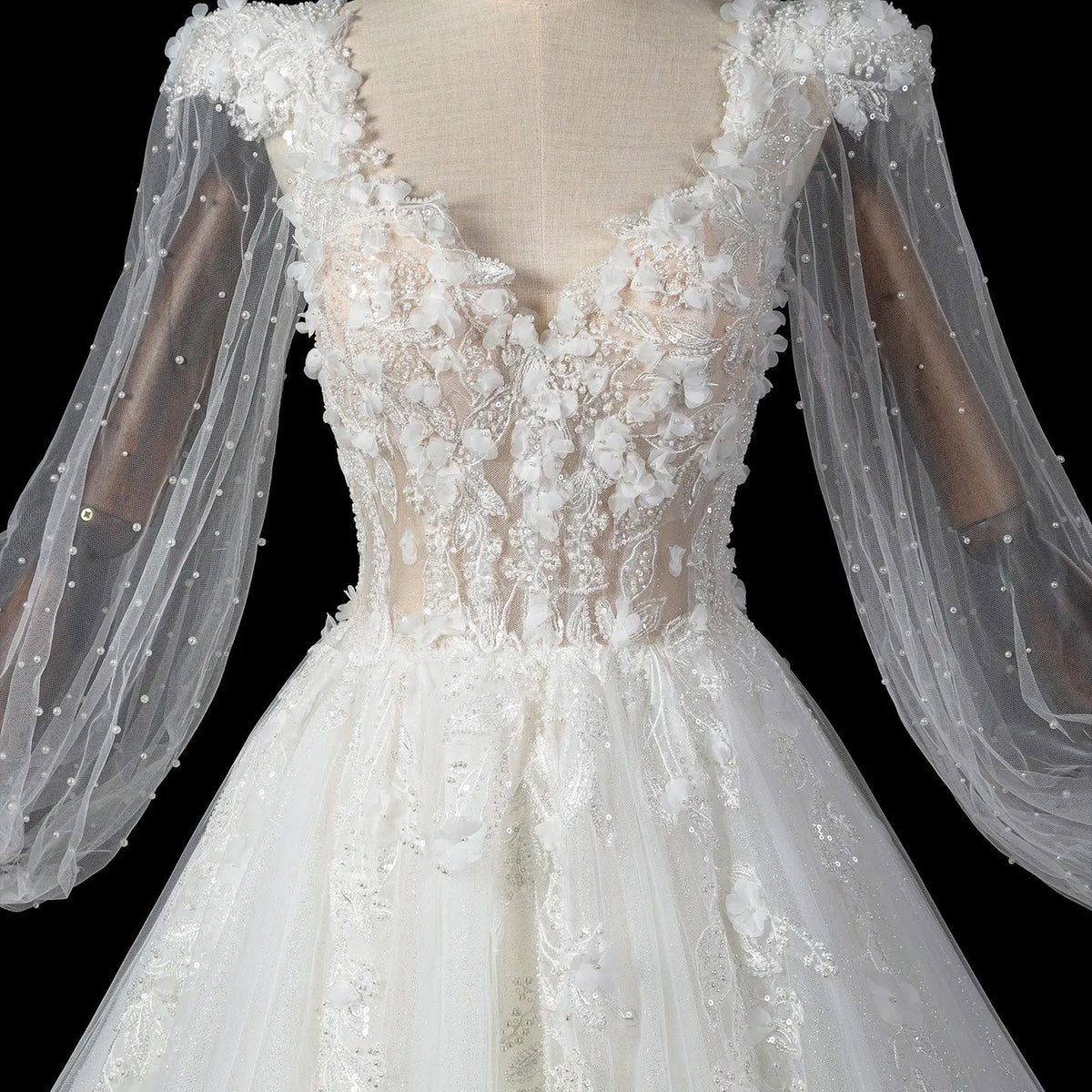 Elegant White V-Neck Long Sleeve Lace-Up Back A-Line Wedding Dress SW716 Elegant White V-Neck Long Sleeve Lace-Up Back A-Line Wedding Dress SW716