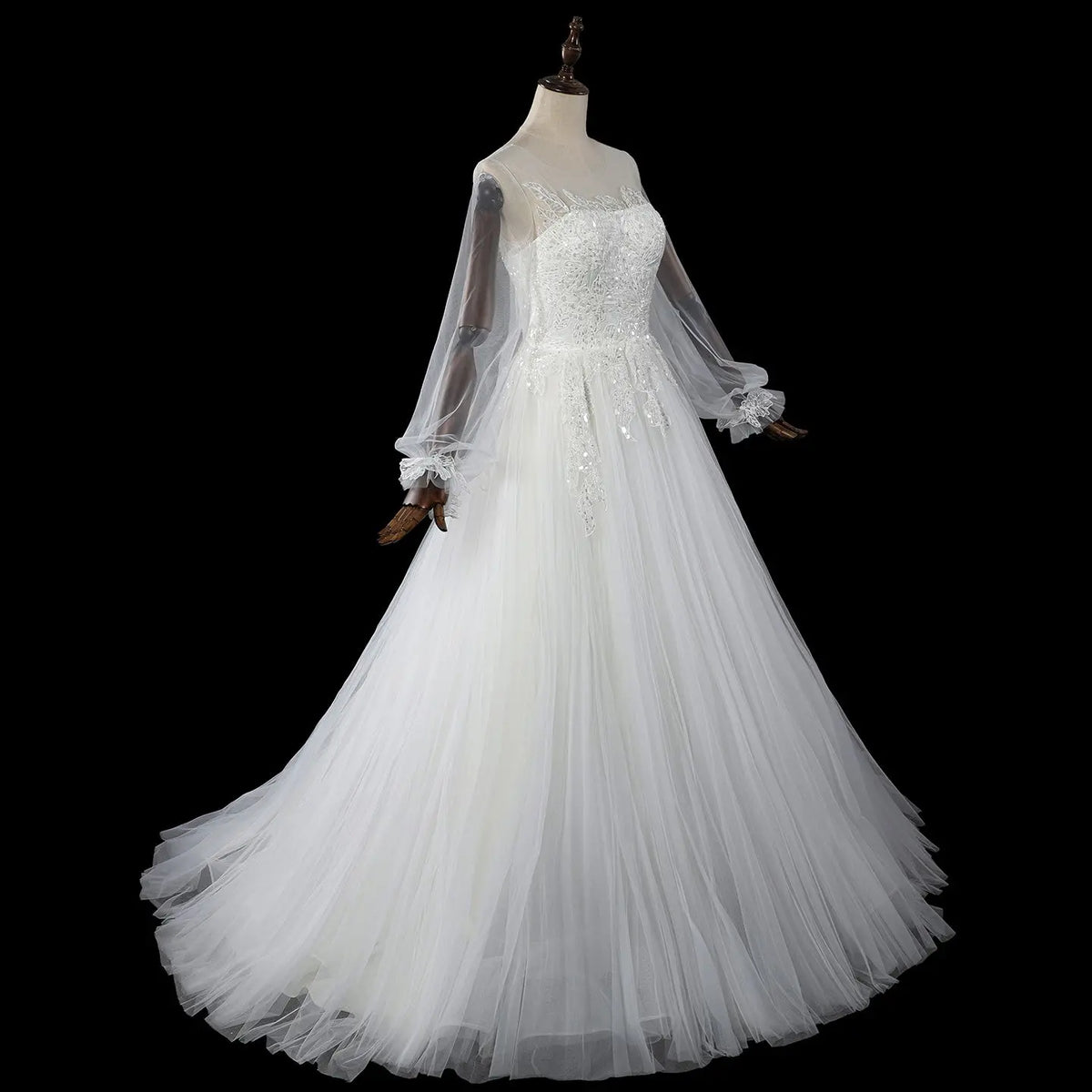White Lace Sheer Sleeve Wedding Dress SW713