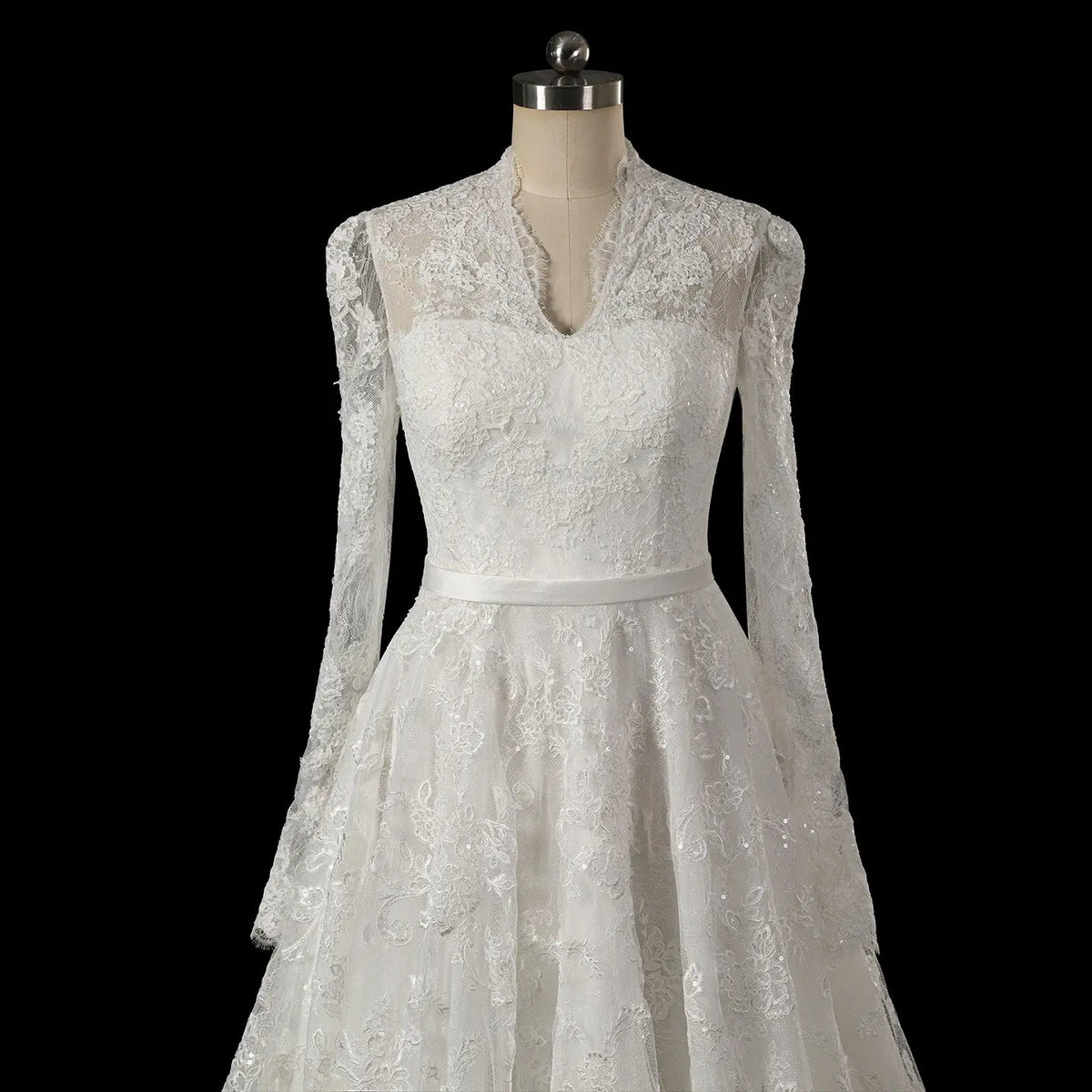 White Printed Lace High Neck Wedding Dress SW537