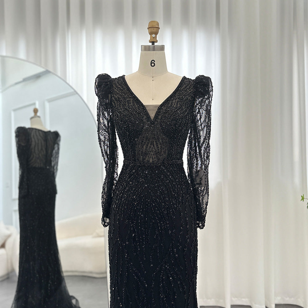 Elegant Long Sleeve Navy Blue Evening Dress SS099