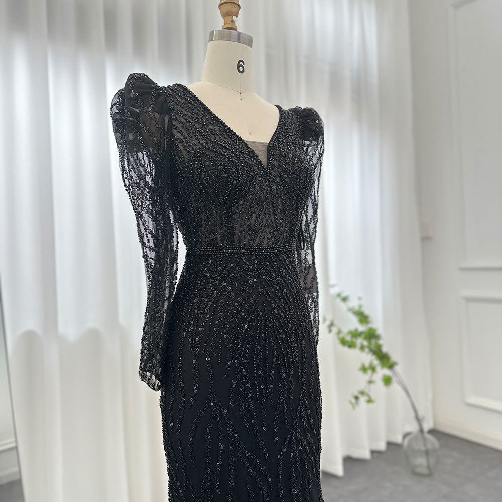 Elegant Long Sleeve Navy Blue Evening Dress SS099