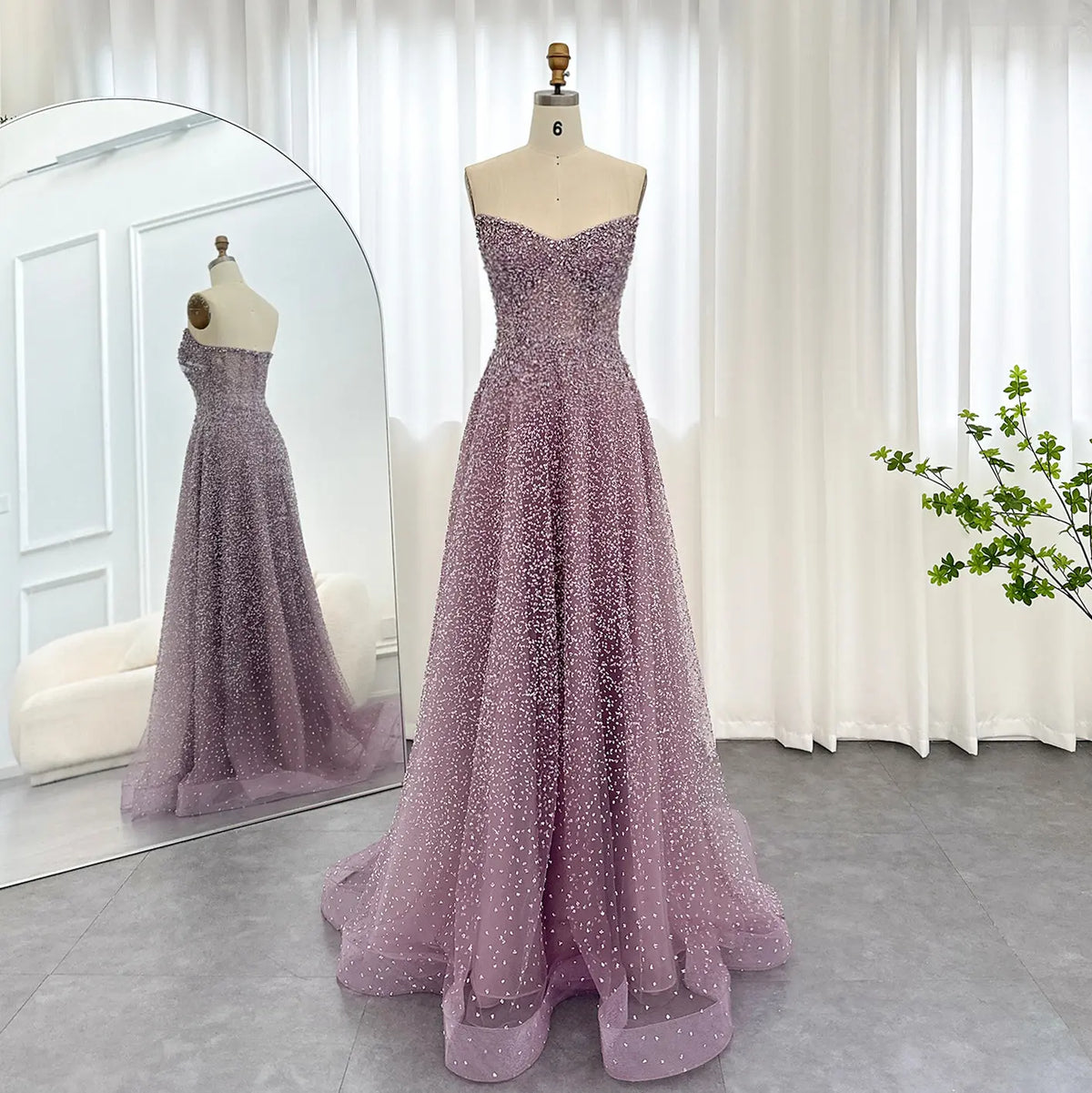 Luxury Crystal Purple Strapless Evening Dress SS699 