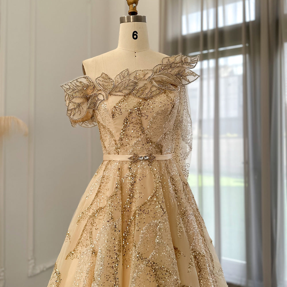 Luxury Ball Gown Gold One Shoulder Evening Dress SS359 