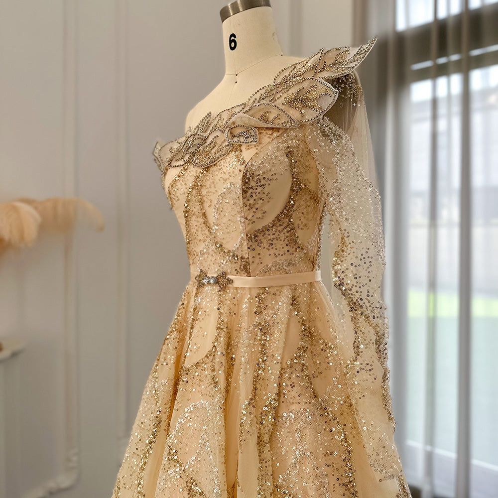 Luxury Ball Gown Gold One Shoulder Evening Dress SS359 