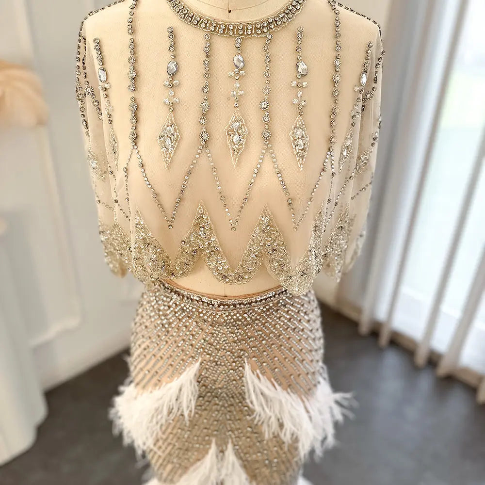 Luxury White Feathers Two Pieces Evening Dress SS363 