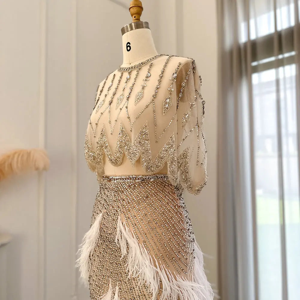 Luxury White Feathers Two Pieces Evening Dress SS363 