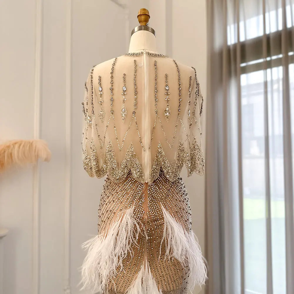 Luxury White Feathers Two Pieces Evening Dress SS363 