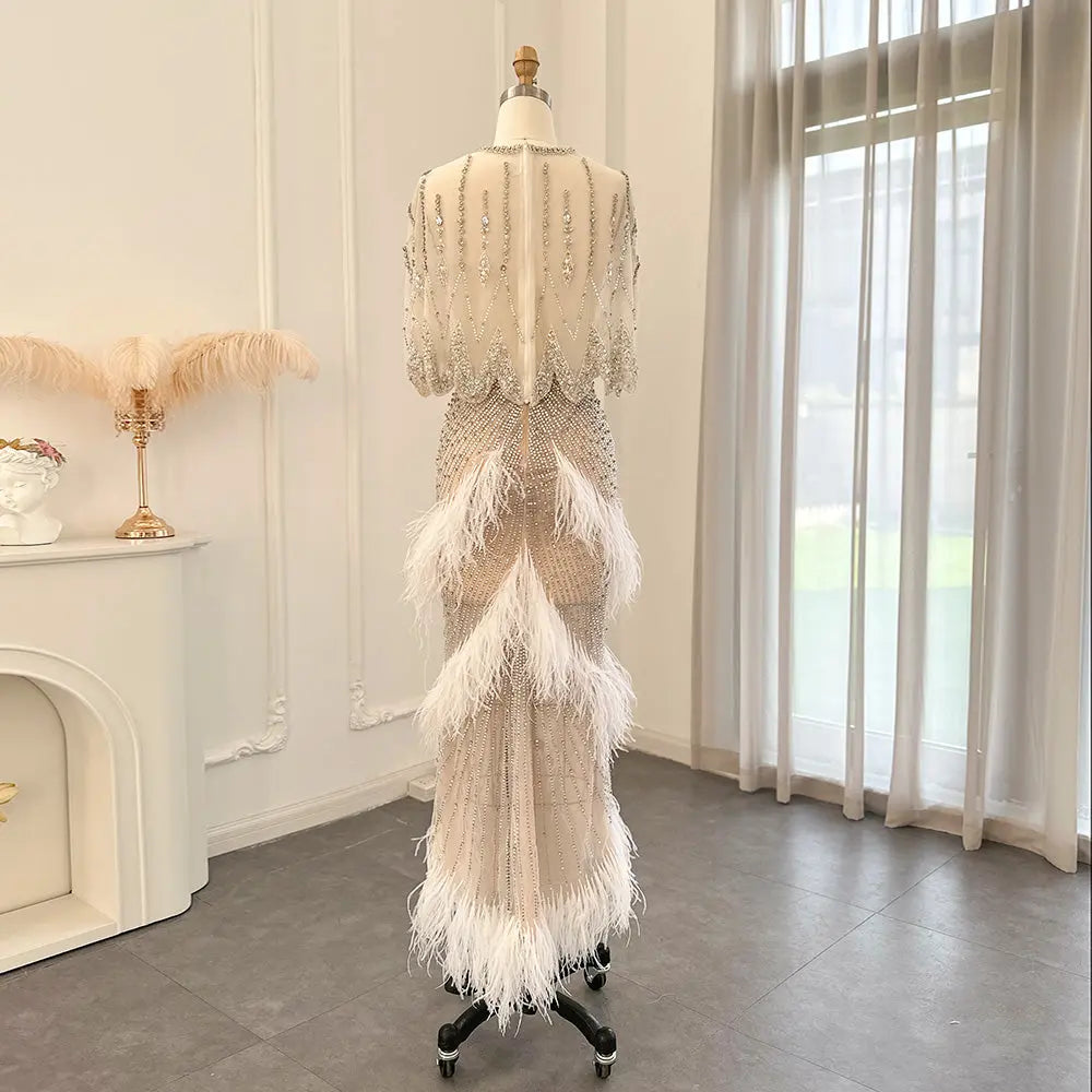 Luxury White Feathers Two Pieces Evening Dress SS363 