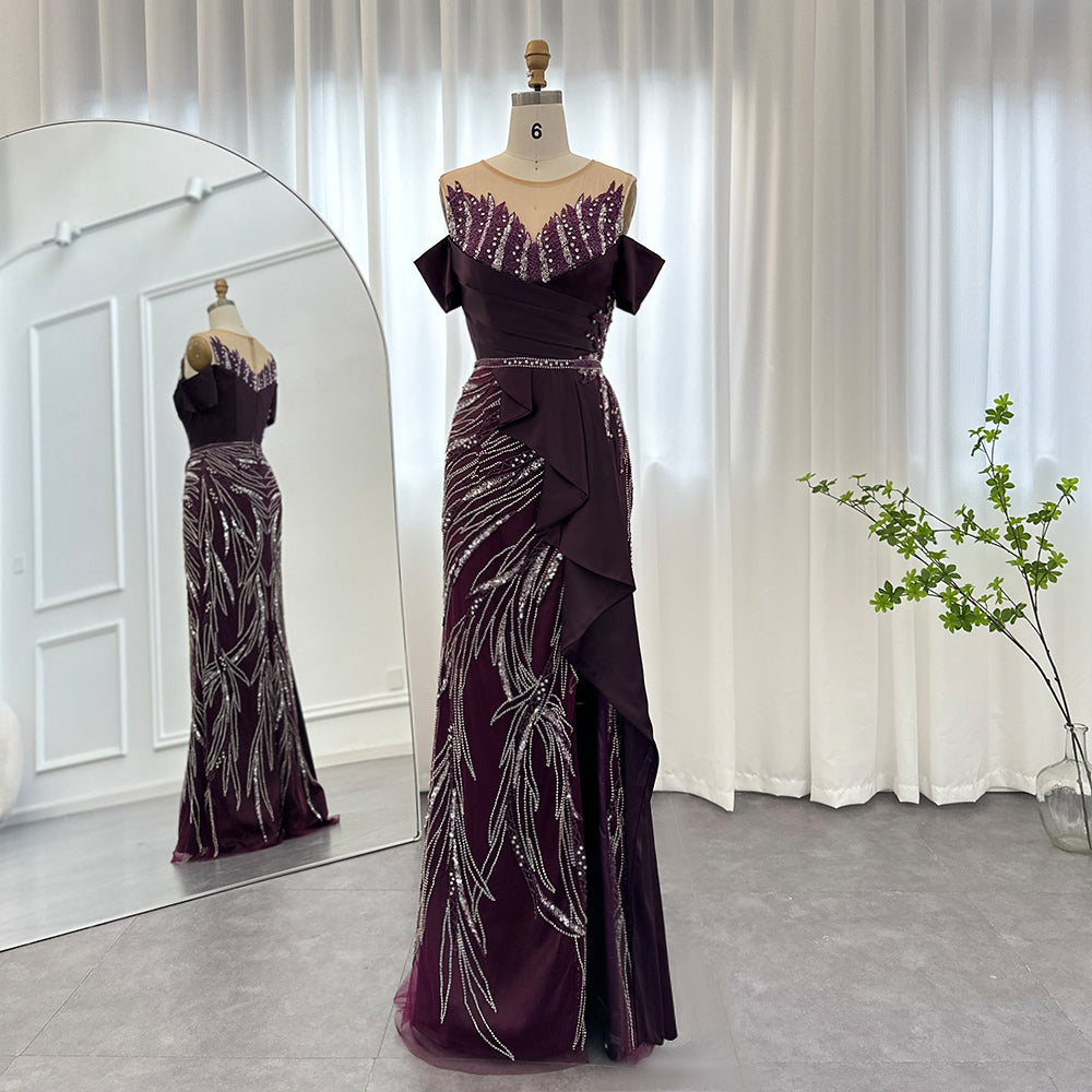 For Sale Burgundy Mermaid Luxury Evening Dress for Women Wedding SS481