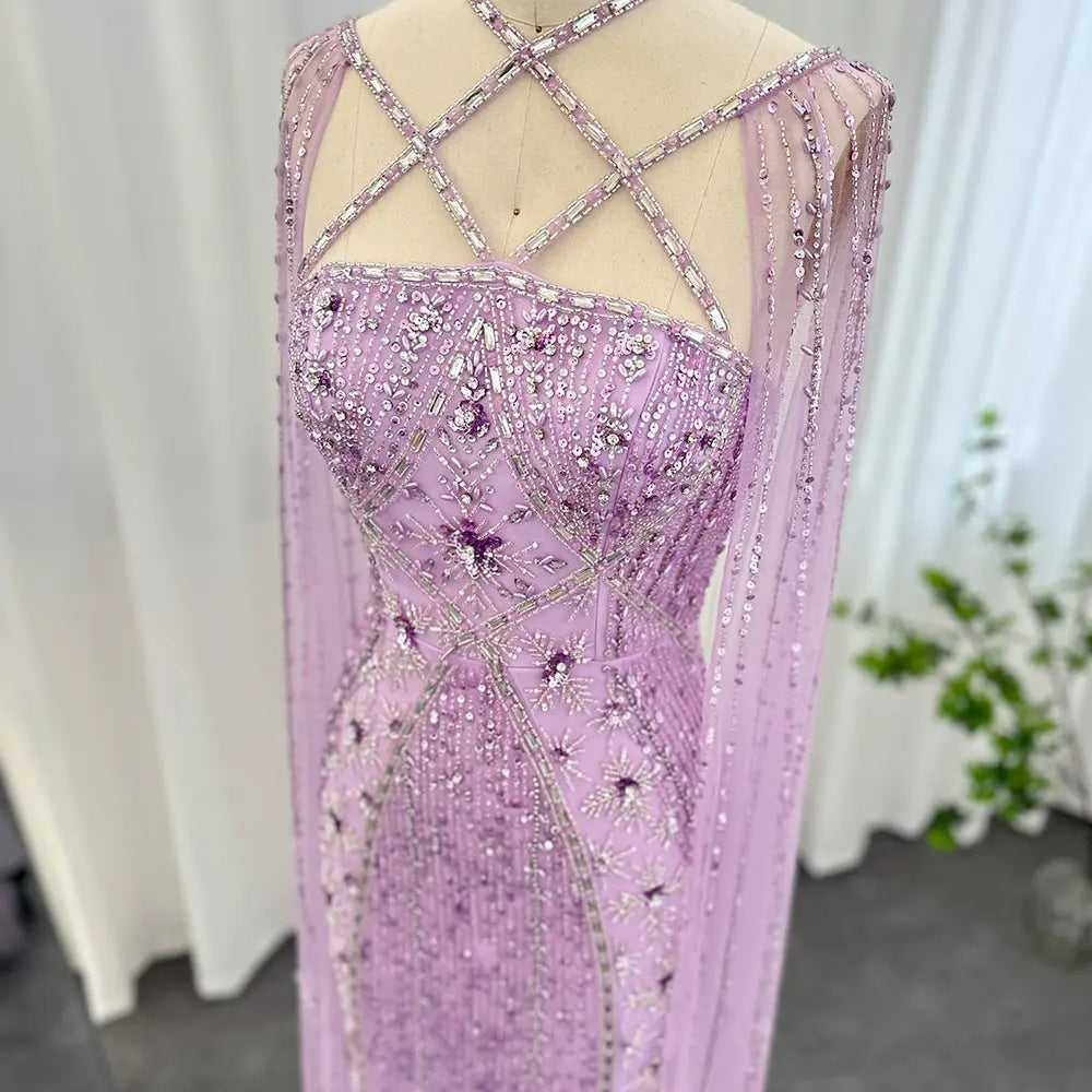 Luxury Aqua Crisscross Evening Dress with Cape Sleeves SS391 