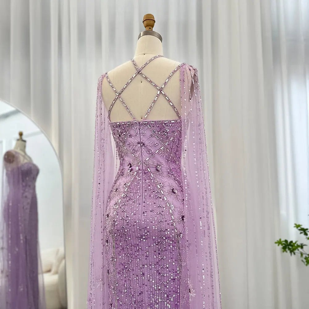 Luxury Aqua Crisscross Evening Dress with Cape Sleeves SS391 