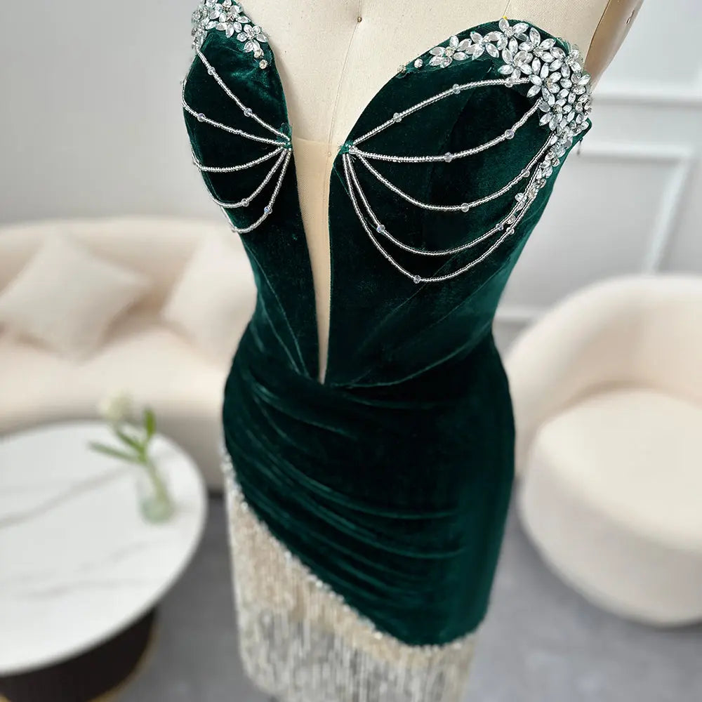 Green Crystal Tassel Velvet Short Cocktail Party Dress RM049 Green Crystal Tassel Velvet Short Cocktail Party Dress RM049