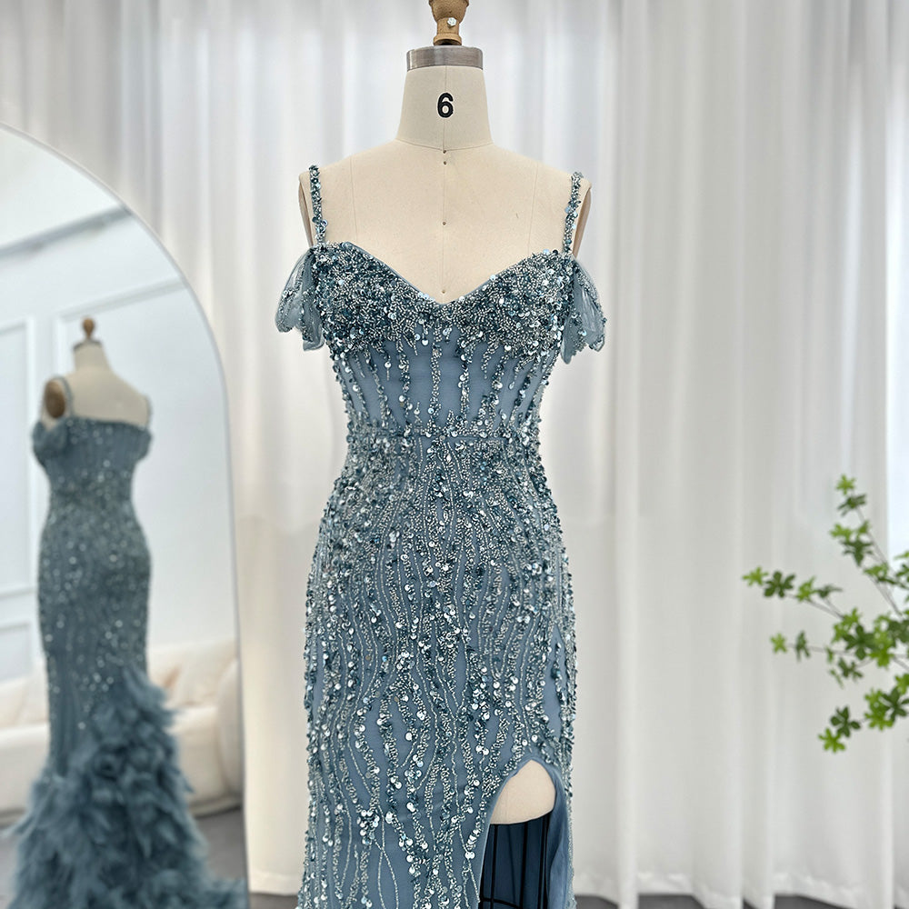 Luxury Pink Feathers Spaghetti Straps  Evening Dress SS169