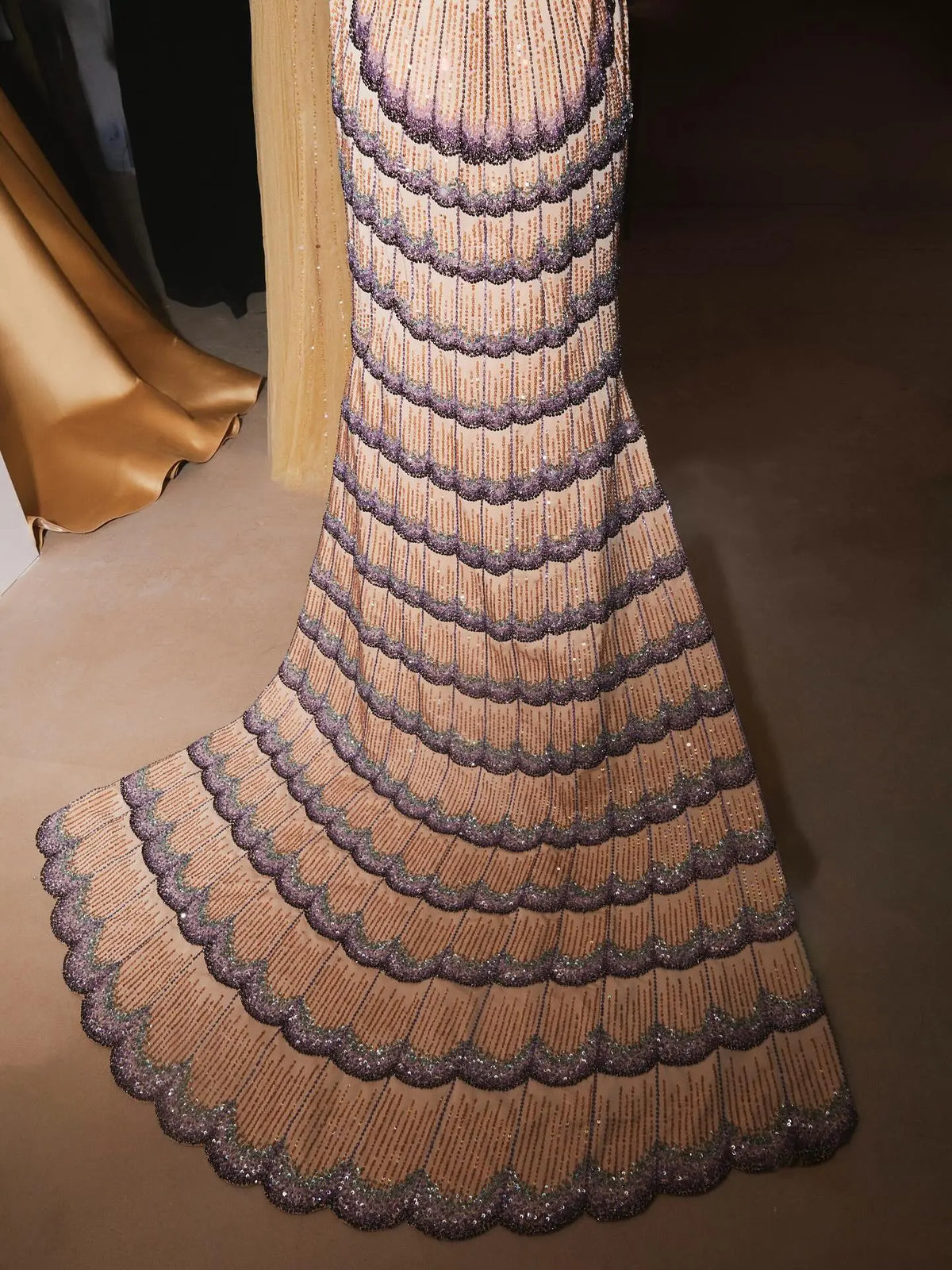 Luxury Mixed Purple Beaded Train Evening Dress with Overskirt SS656 