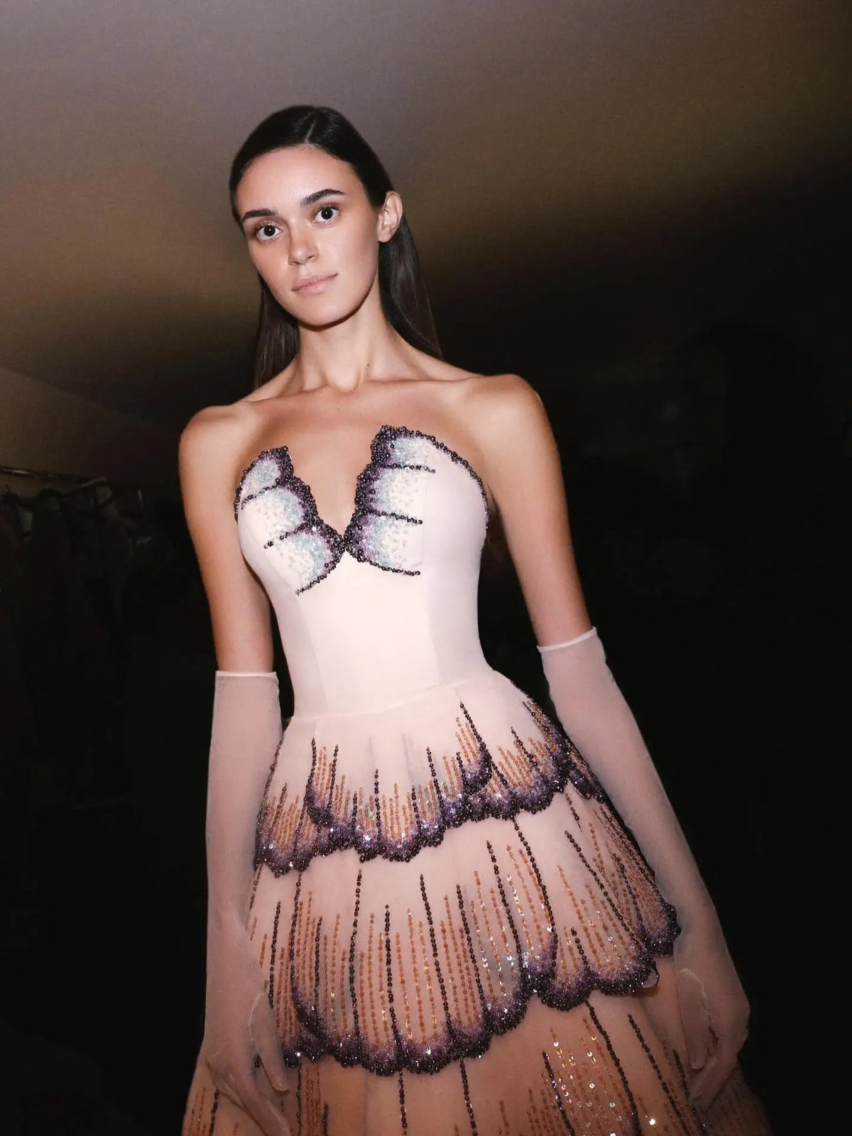Luxury Nude Pink Beaded Sequin Tiered Strapless A-Line Evening Dress SS657 Luxury Nude Pink Beaded Sequin Tiered Strapless A-Line Evening Dress SS657