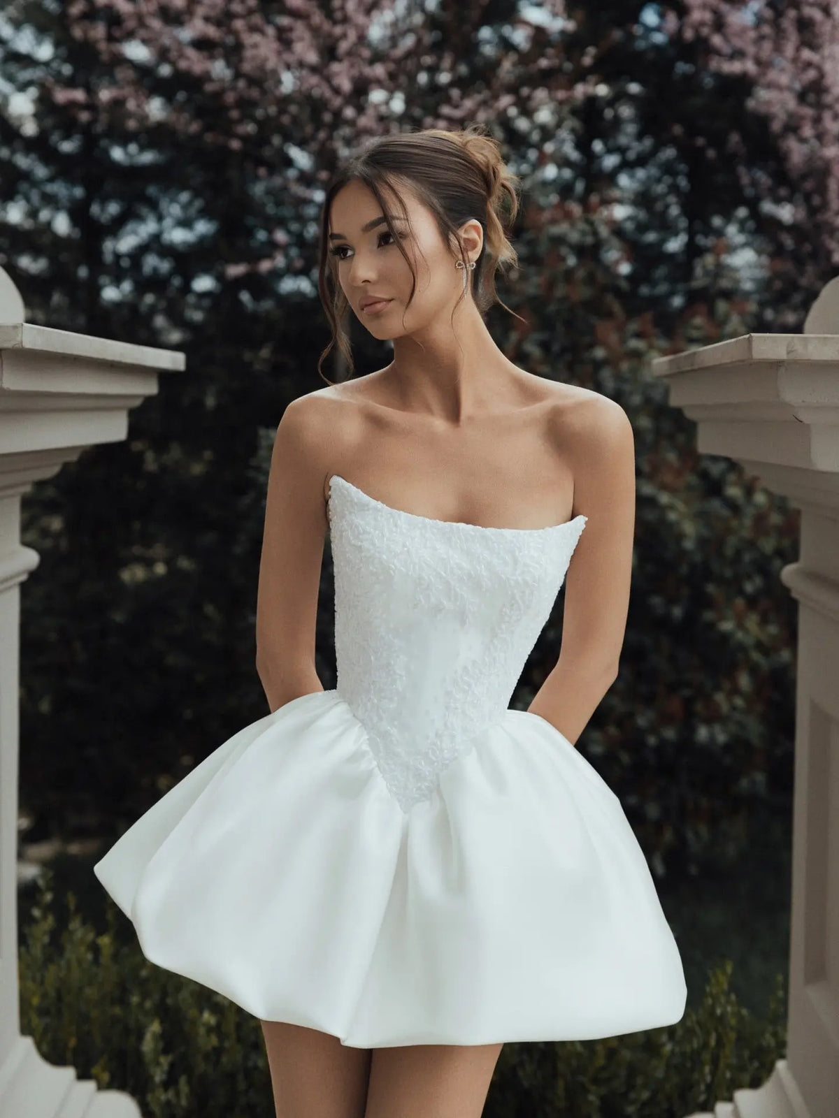 White Strapless Corset Bubble Hem Short Wedding Dress SW132 – SHARONSAID