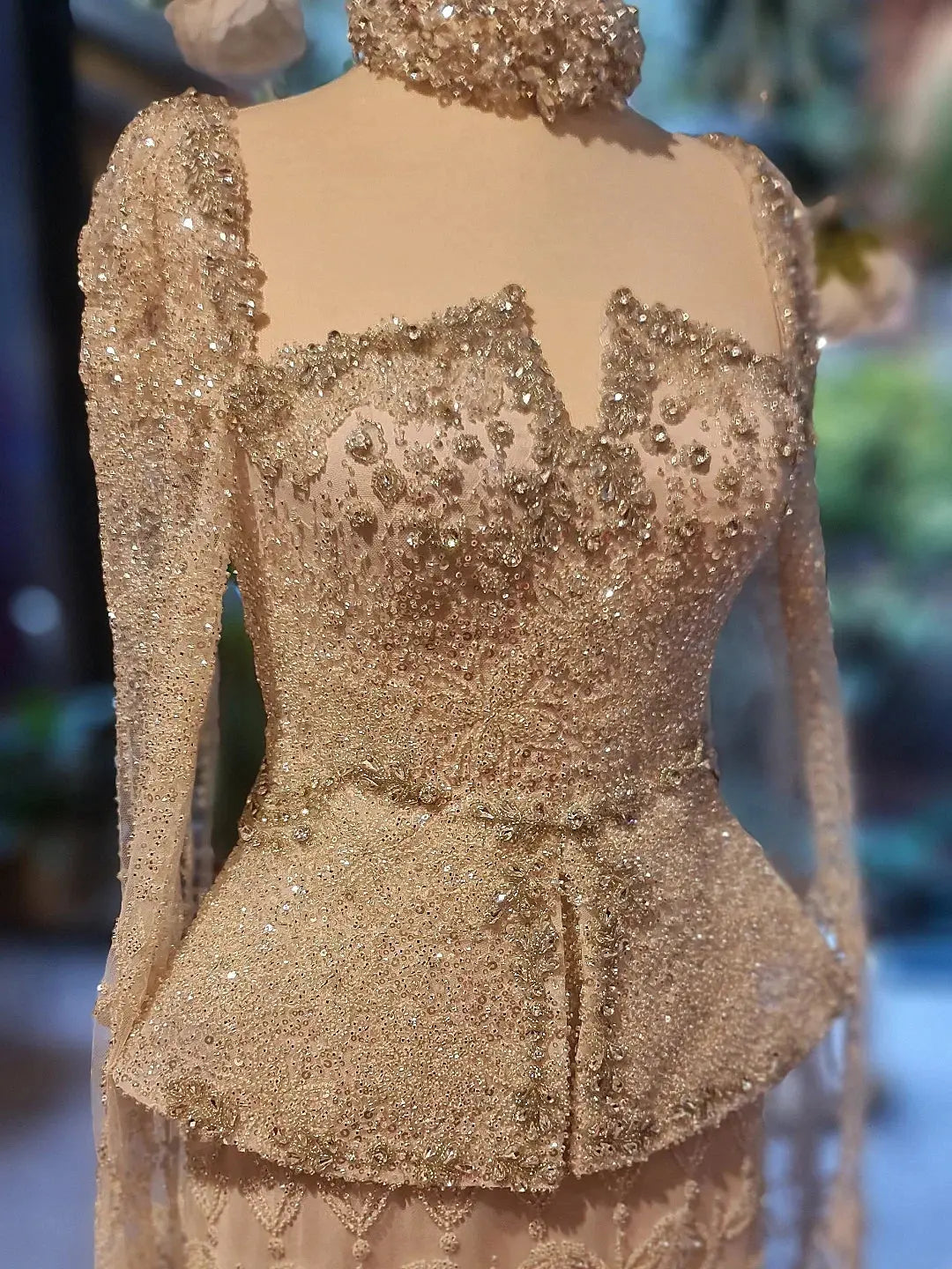 Elegant Silver High Neck Sheer Fitted Evening Dress with Cape Sleeve SS531 