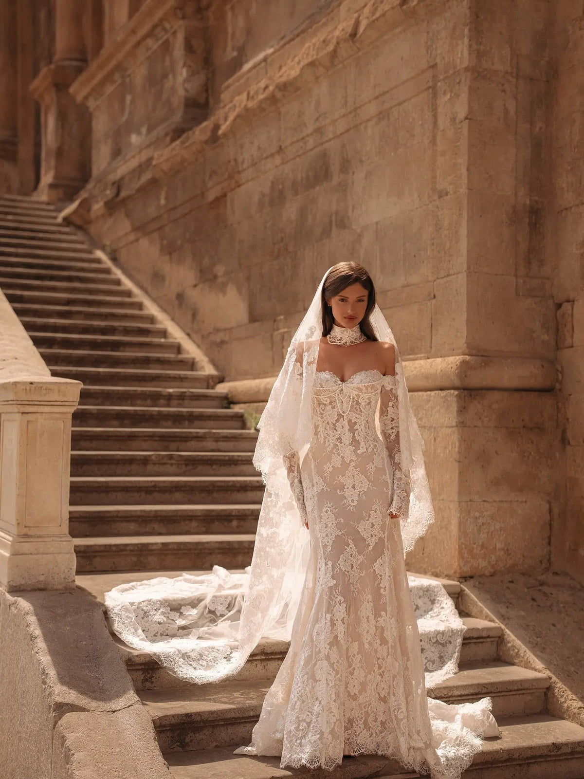 Elegant Sweetheart Neckline Sheer Lace Mermaid Wedding Dress with Veil SW171 