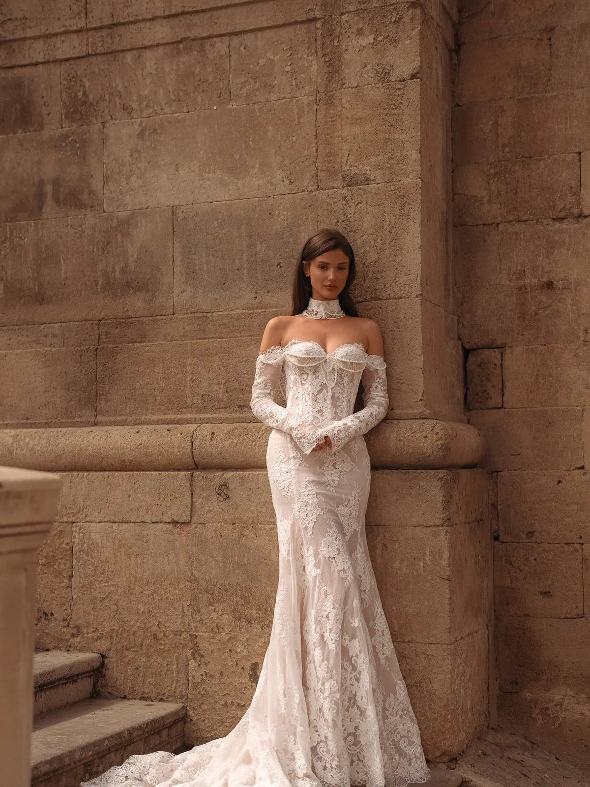 Elegant Sweetheart Neckline Sheer Lace Mermaid Wedding Dress with Veil SW171 
