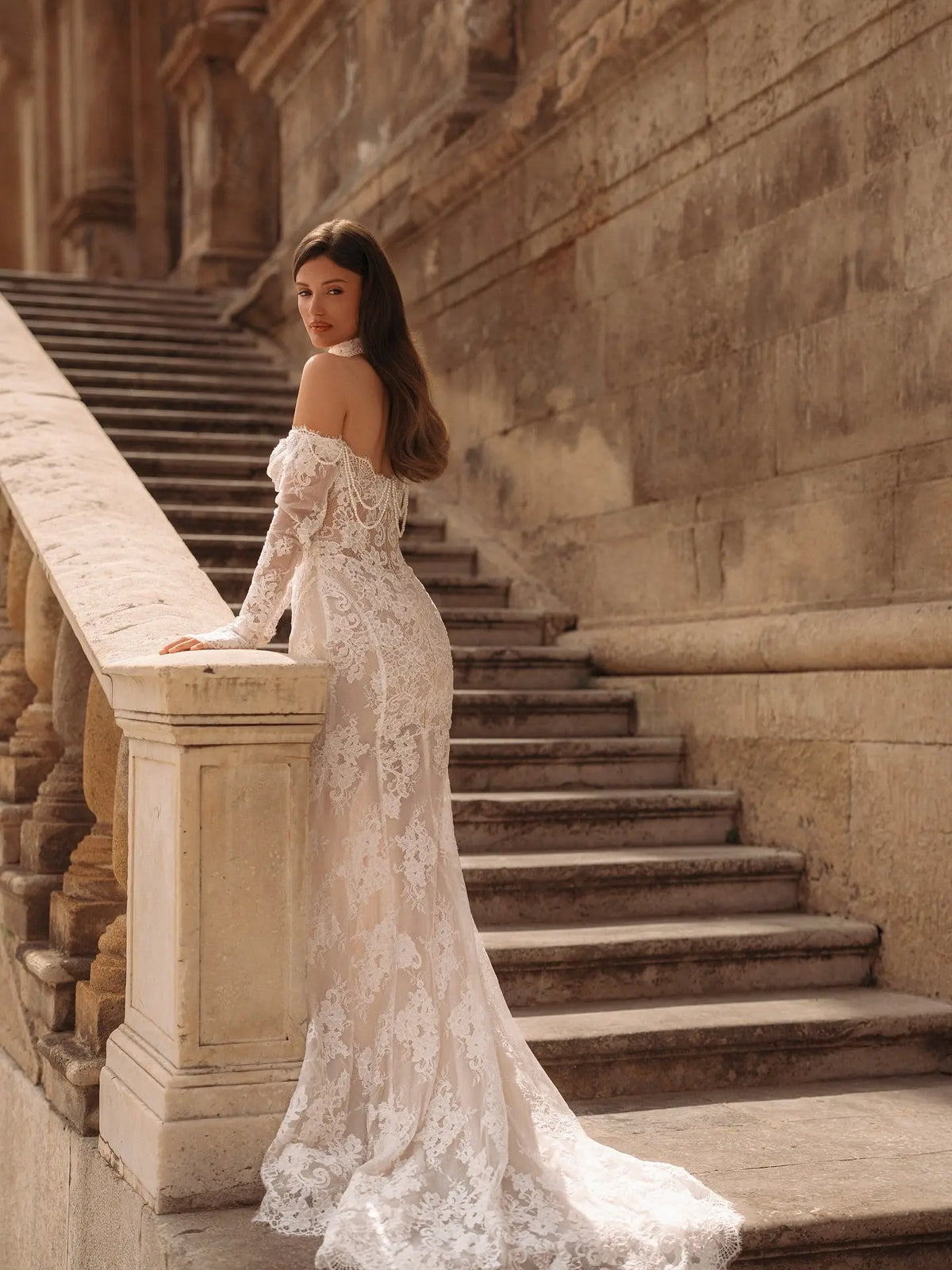 Elegant Sweetheart Neckline Sheer Lace Mermaid Wedding Dress with Veil SW171 