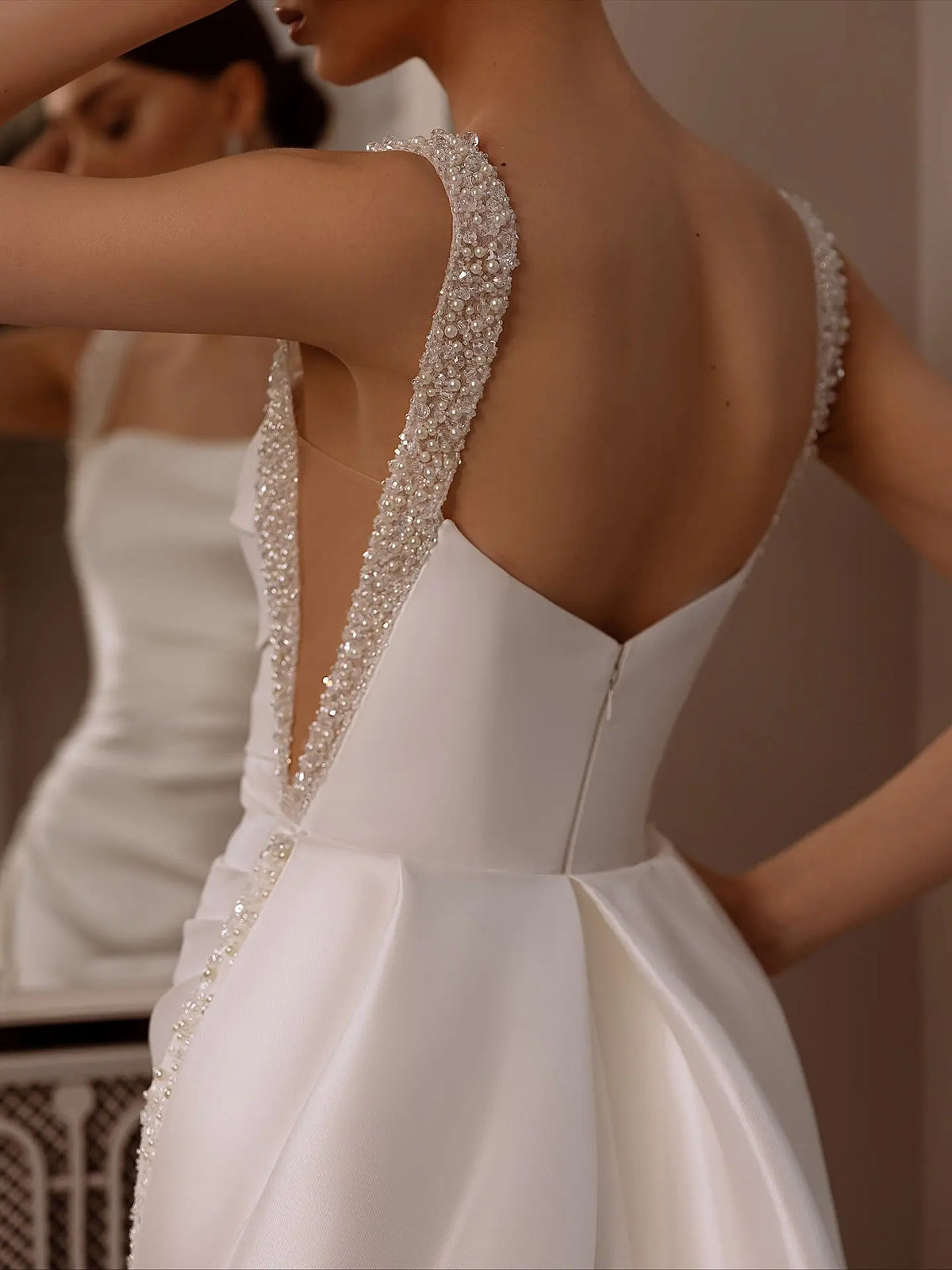 Luxury Satin Beaded Overlay Mermaid Train Wedding Dress SW174 
