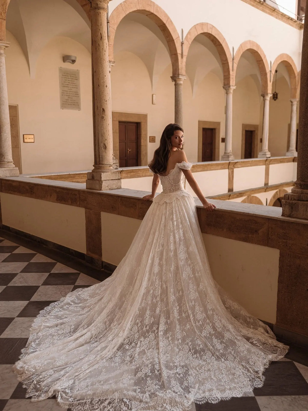 Opulent Off-the-Shoulder Beaded Lace Tulle Ball Gown Wedding Dress SW177 