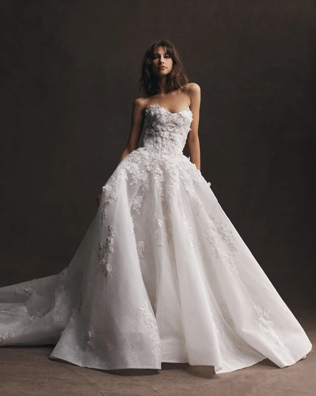 Luxury Strapless 3D Floral Embroidery Train Wedding Dress SW574 SHARONSAID Luxury Strapless 3D Floral Embroidery Train Wedding Dress SW574 SHARONSAID