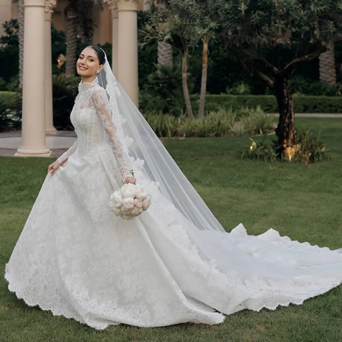 high neck lace wedding dress product info and reviews High Neck Long Sleeve Lace A-Line Vintage Wedding Dress