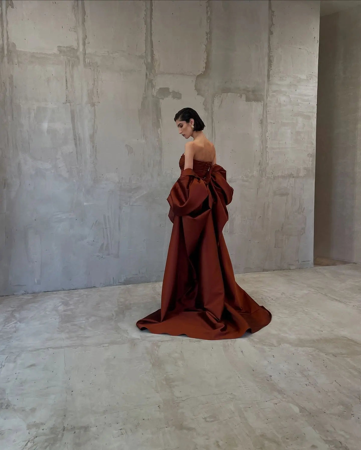 rust formal dress with sleeves Long Sleeve Day Gown - MIDI