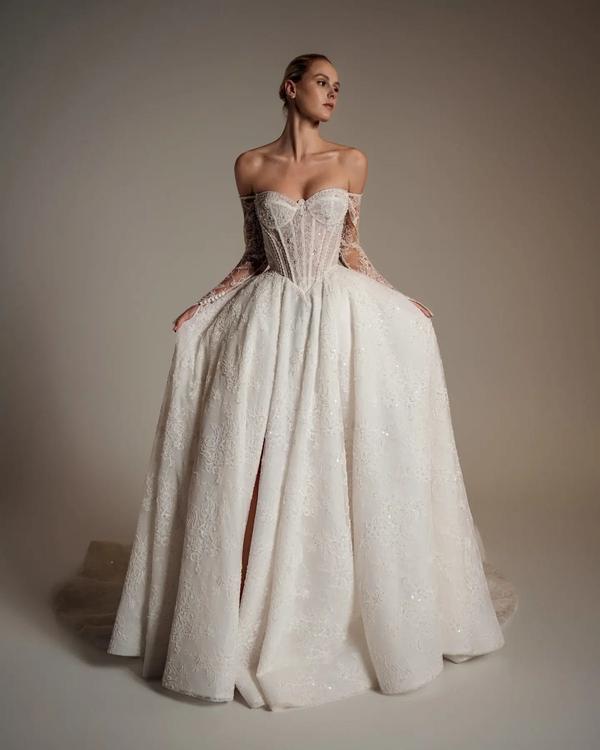 Luxury Strapless Lace High-Slit A-Line Wedding Dress SW165 